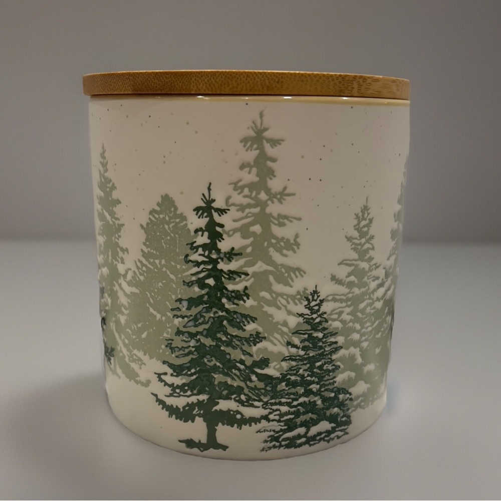 Eli + Ana Evergreen Forest 5” Ceramic Canister with Lid Winter Holiday New